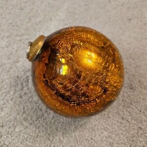 Vintage Amber Crackle‎ Glass Christmas Ornament Ball • Large 5" Mercury Glass